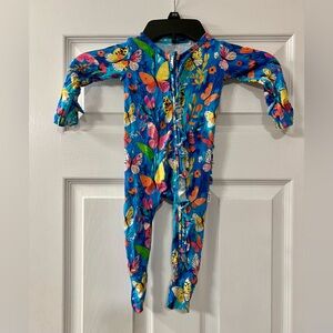 Gigi & Max Bright Blue Butterfly Ruffle Bamboo Convertible Romper 3-6 Months